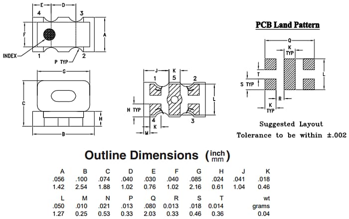 Mechanical Drawing - Mini-Circuits TTC1 RF Transformers